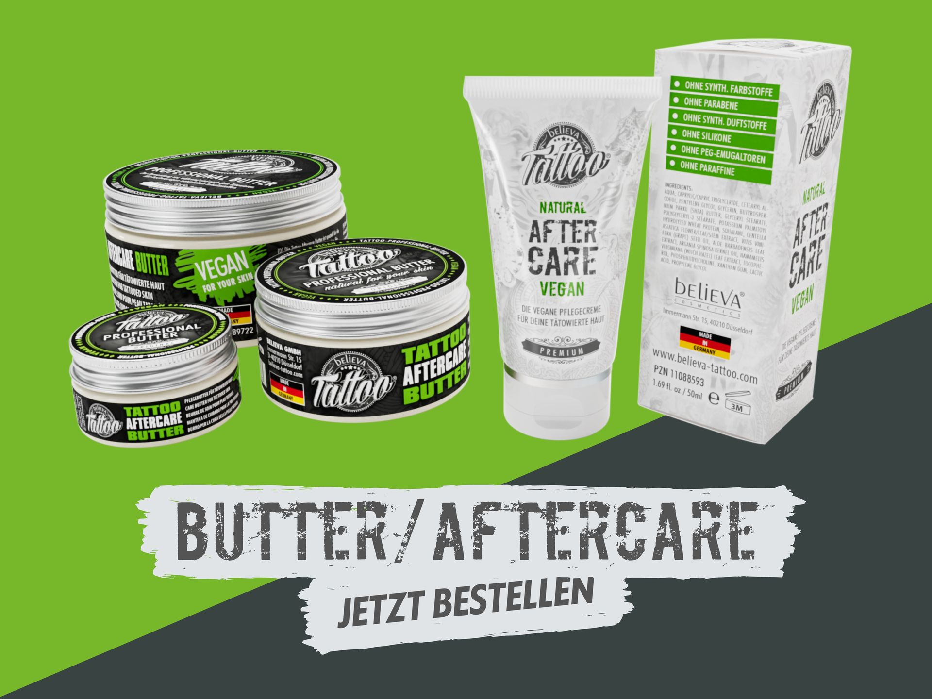 Different sizes of Tattoo Butter and Aftercare